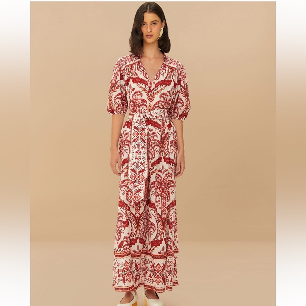 Farm Rio Tropical Cameo belted maxi dress